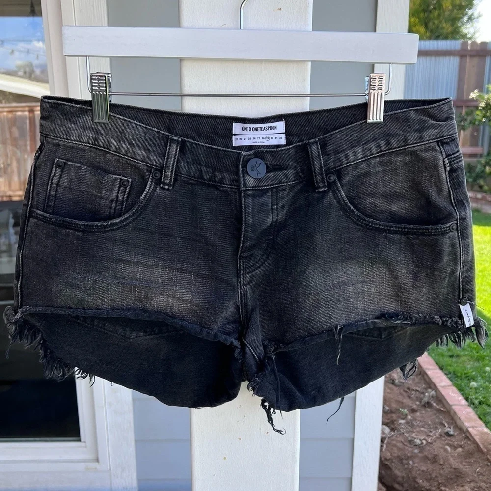 One Teaspoon Bonitas Distressed Denim Cut-Off Shorts Size 29 Frayed Button Fly